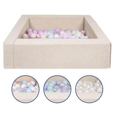 Kwadratowy suchy basen z bukli z 200 piłeczkami